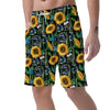 Black Sunflower Floral Men's Shorts-grizzshop