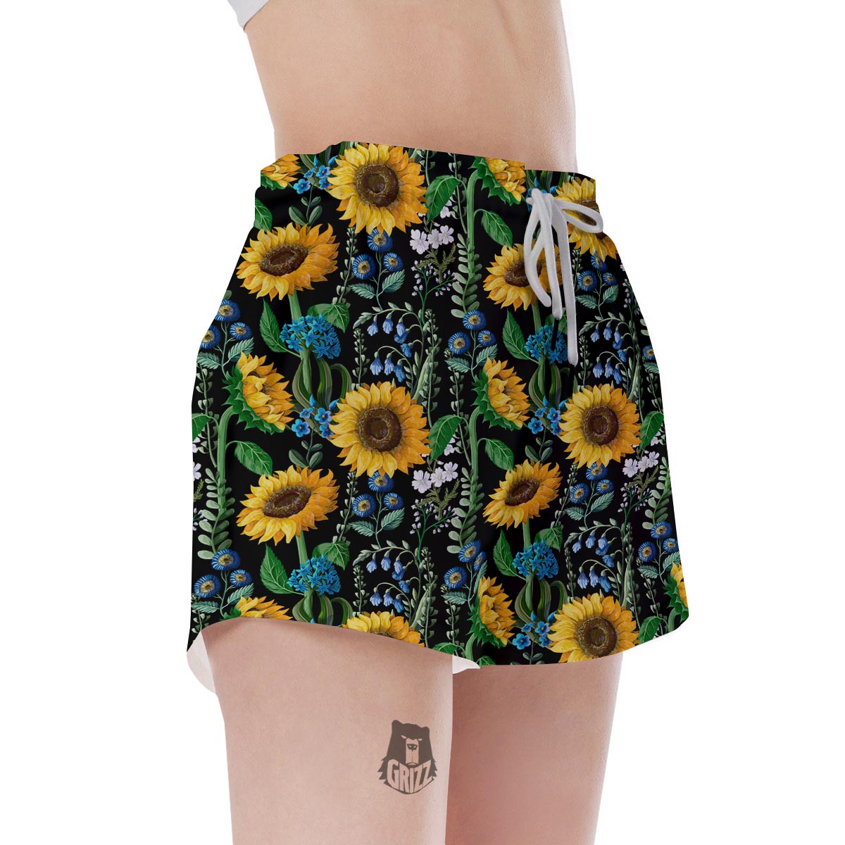 Black Sunflower Floral Women's Shorts-grizzshop
