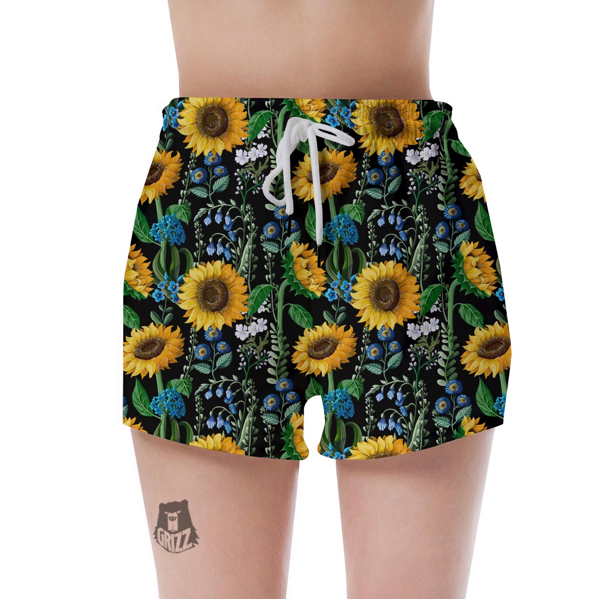 Black Sunflower Floral Women's Shorts-grizzshop