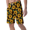 Black Sunflower Print Men's Shorts-grizzshop