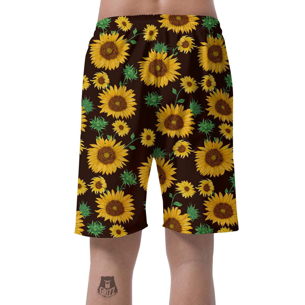 Black Sunflower Print Men's Shorts-grizzshop