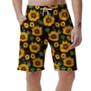 Black Sunflower Print Men's Shorts-grizzshop