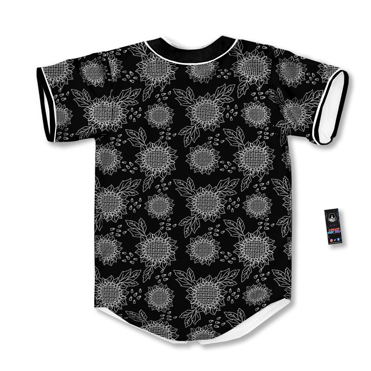 Black Sunflower Print Pattern Baseball Jersey-grizzshop