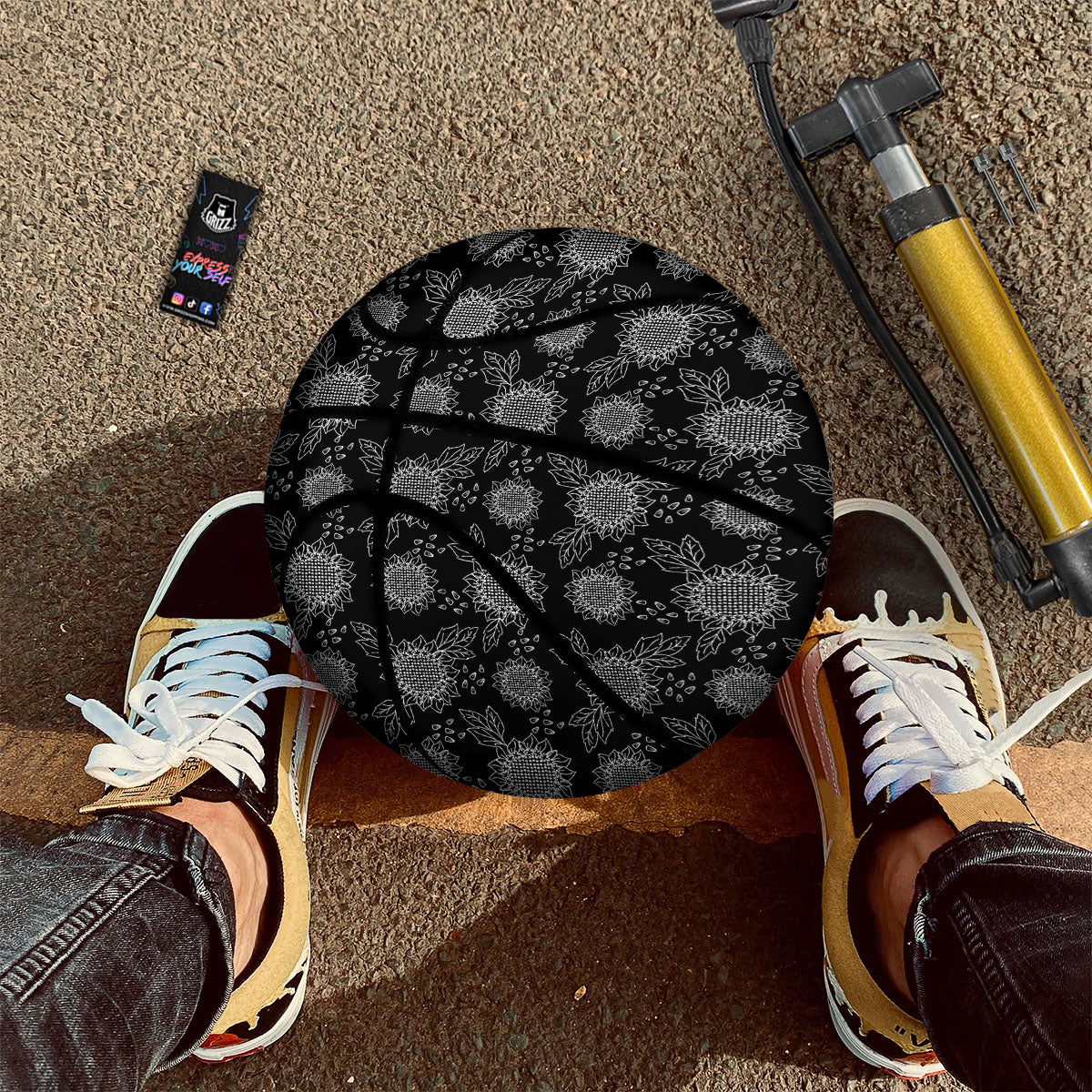 Black Sunflower Print Pattern Basketball-grizzshop