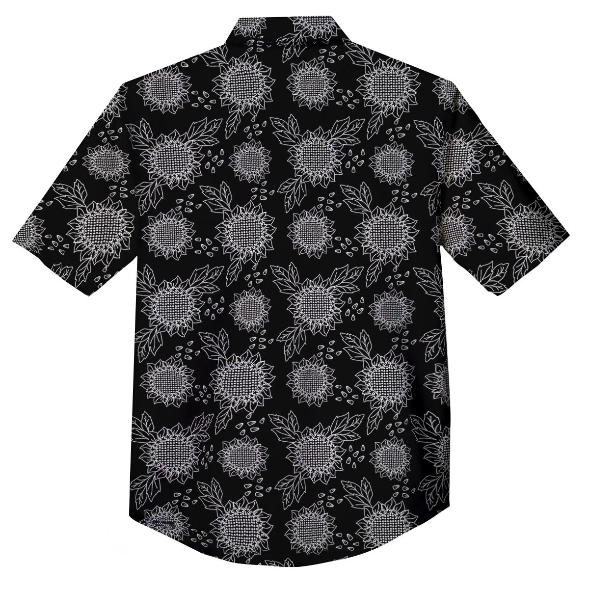 Black Sunflower Print Pattern Button Up Shirt-grizzshop