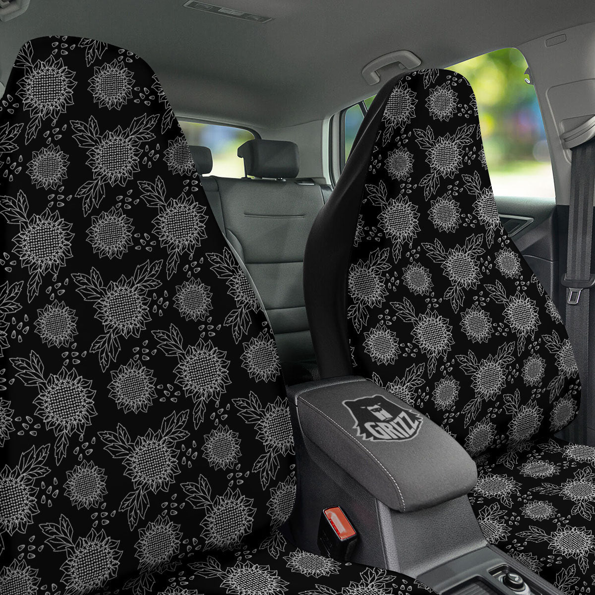 Black Sunflower Print Pattern Car Seat Covers-grizzshop