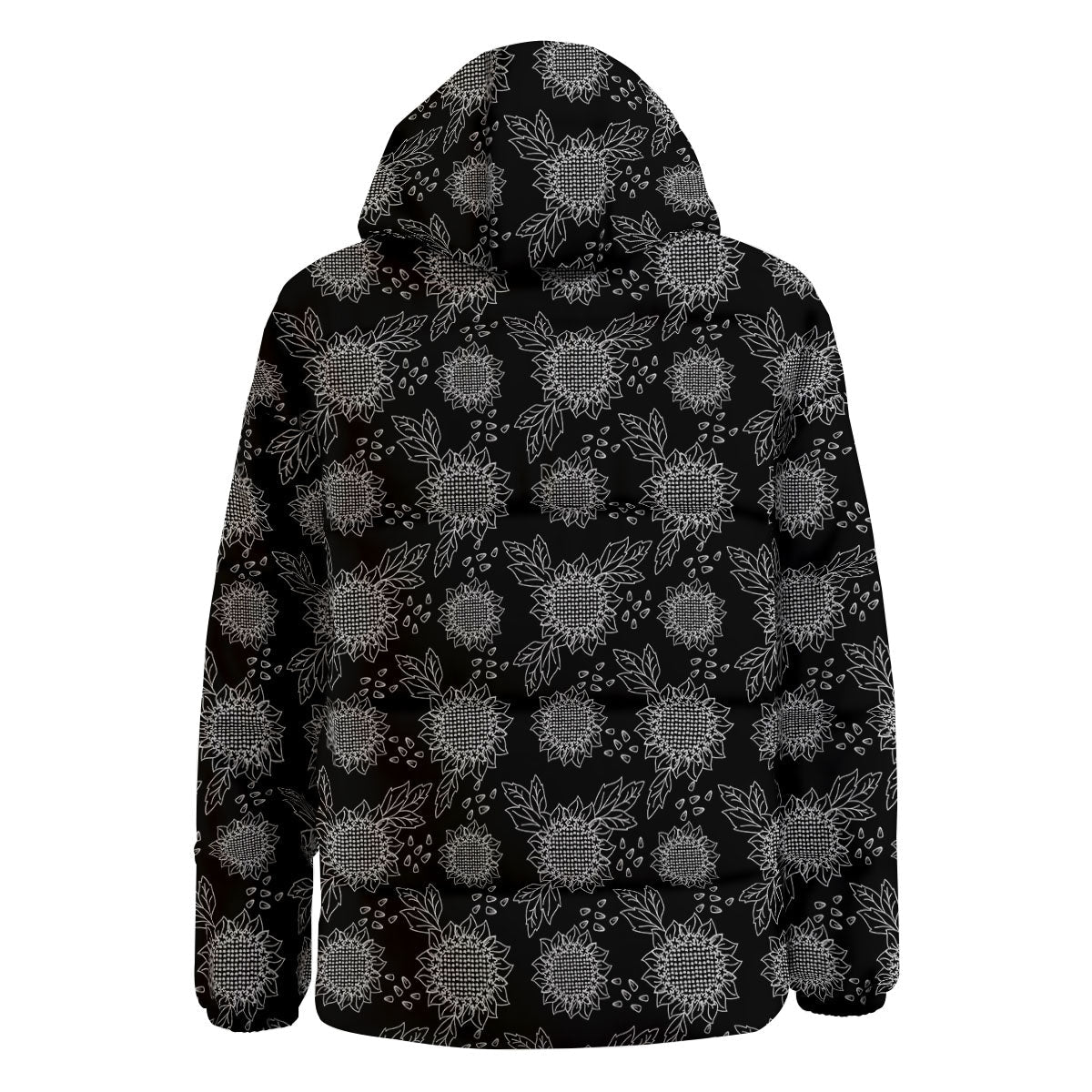 Black Sunflower Print Pattern Down Jacket-grizzshop