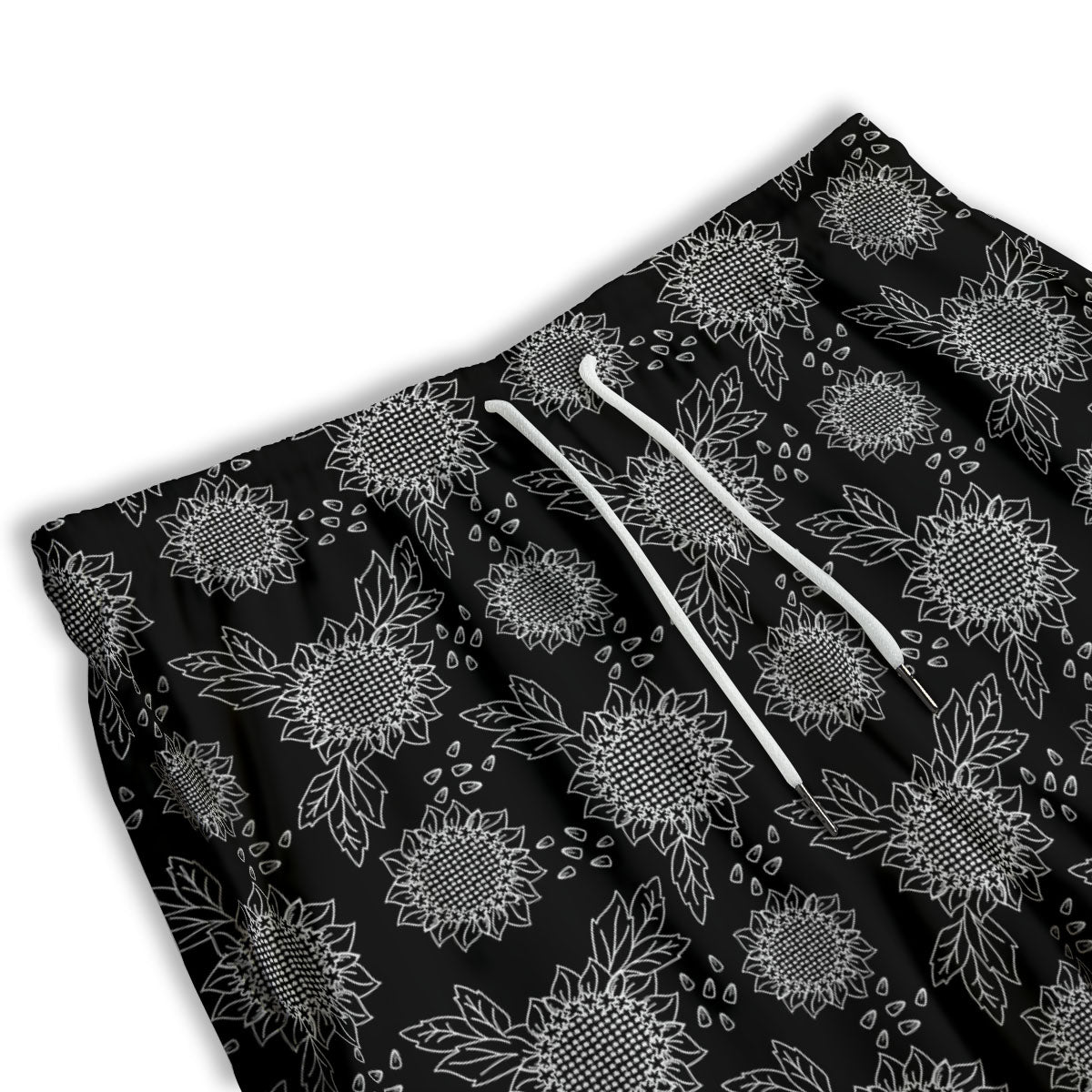 Black Sunflower Print Pattern Men's Athletic Shorts