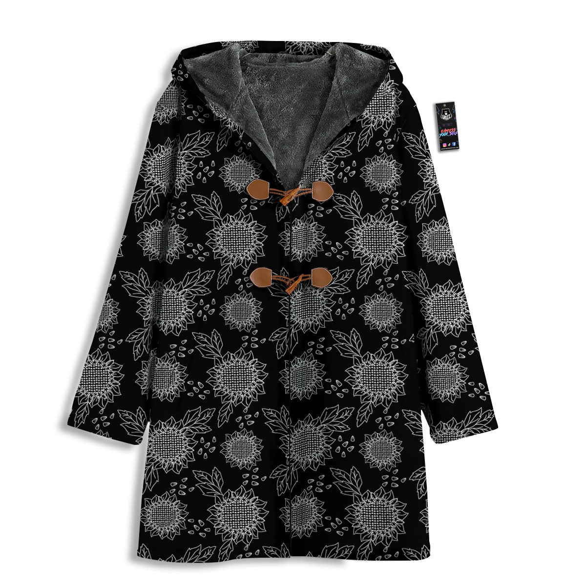 Black Sunflower Print Pattern Men's Windbreaker Jacket-grizzshop
