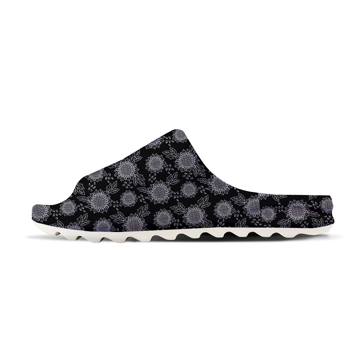 Black Sunflower Print Pattern Sandals-grizzshop