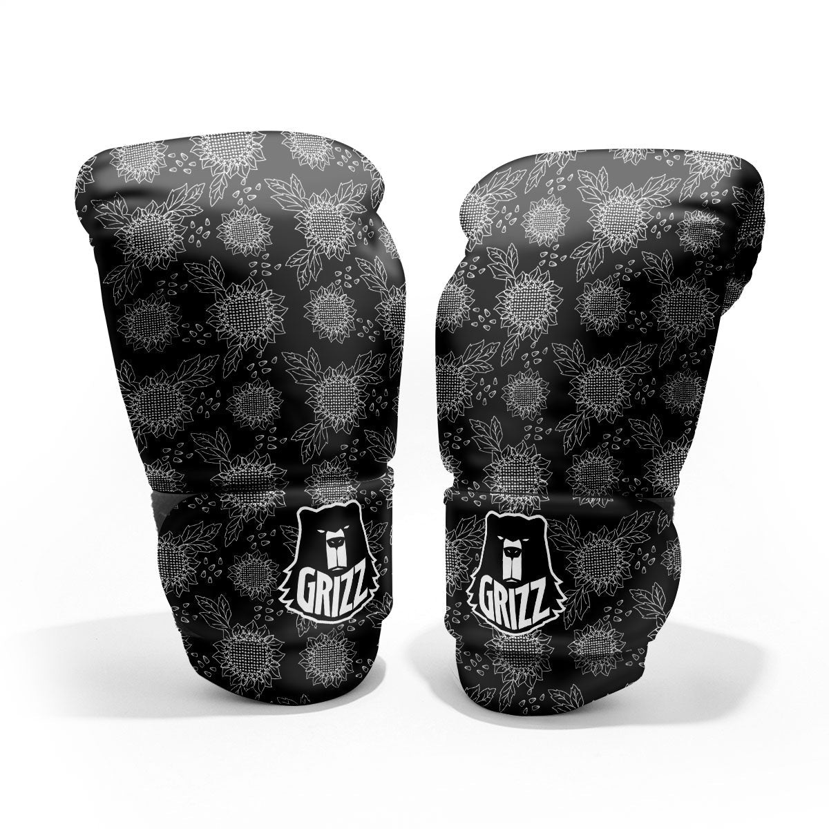 Black Sunflower Print Pattern Pro Boxing Glove