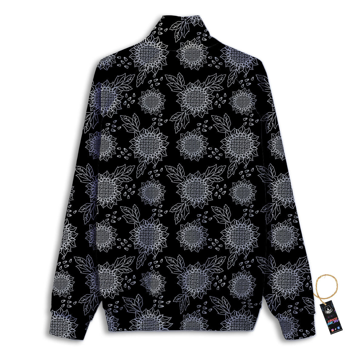 Black Sunflower Print Pattern Track Jacket-grizzshop