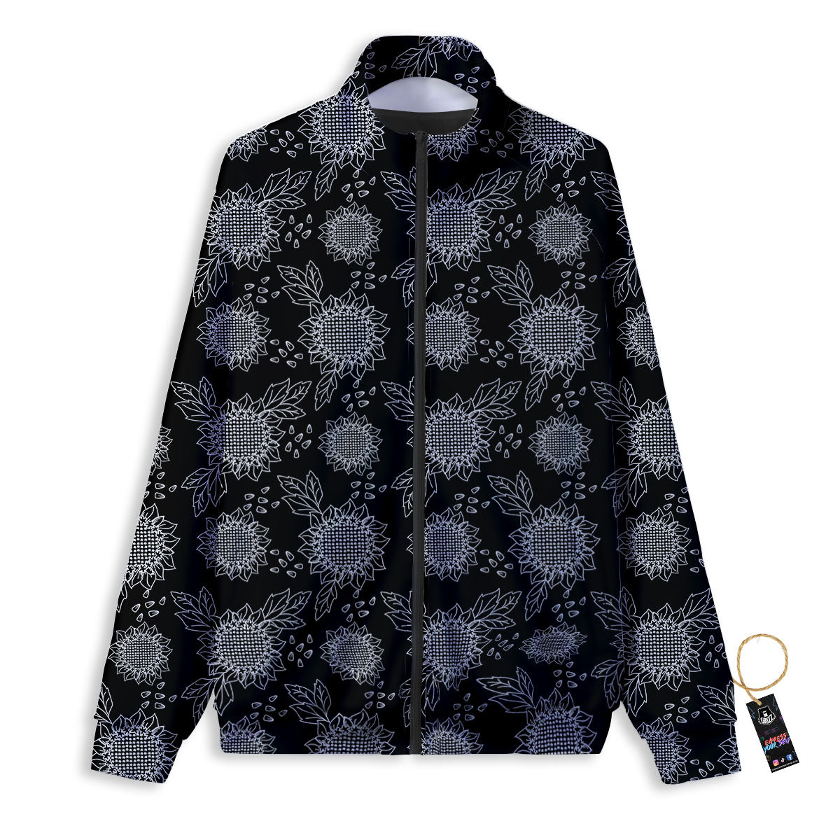 Black Sunflower Print Pattern Track Jacket-grizzshop