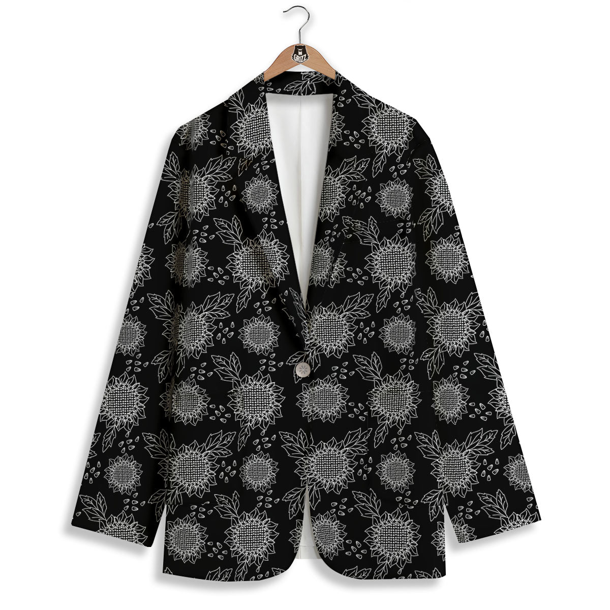Black Sunflower Print Pattern Women's Blazer-grizzshop