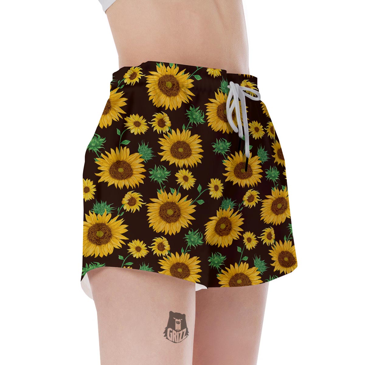 Black Sunflower Print Women's Shorts-grizzshop