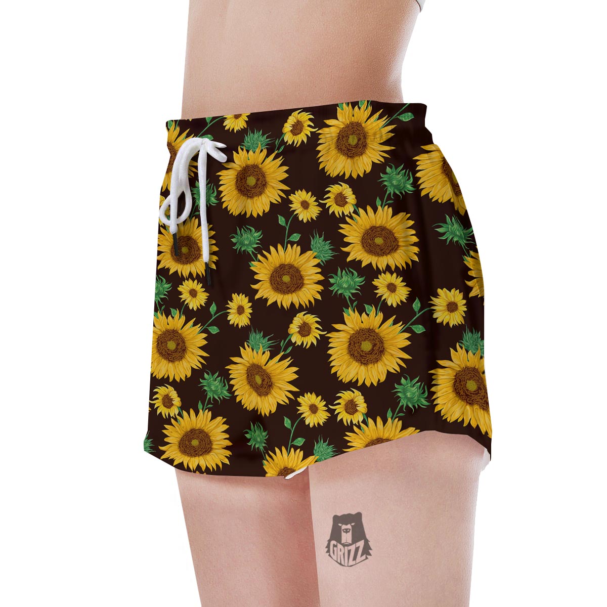 Black Sunflower Print Women's Shorts-grizzshop
