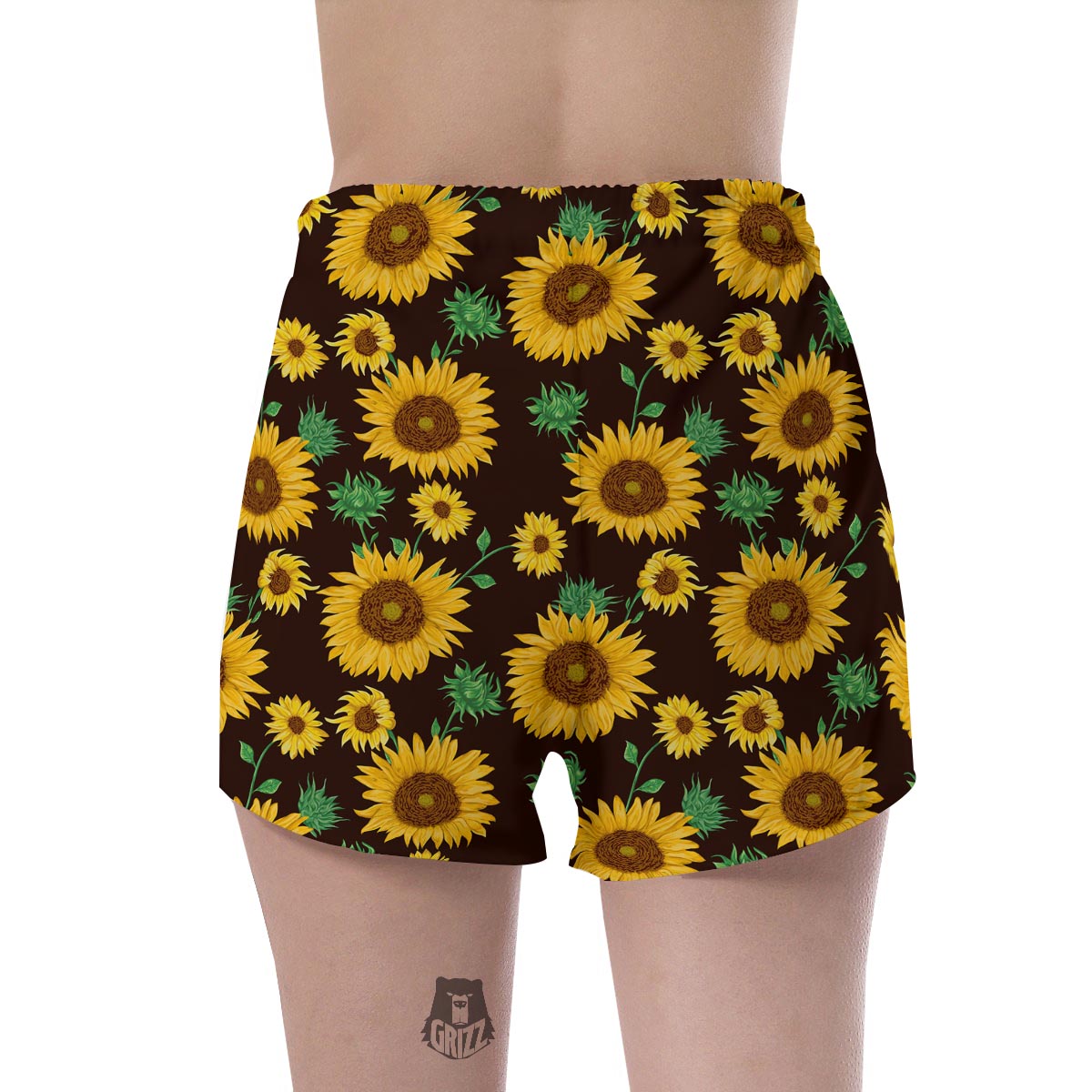 Black Sunflower Print Women's Shorts-grizzshop