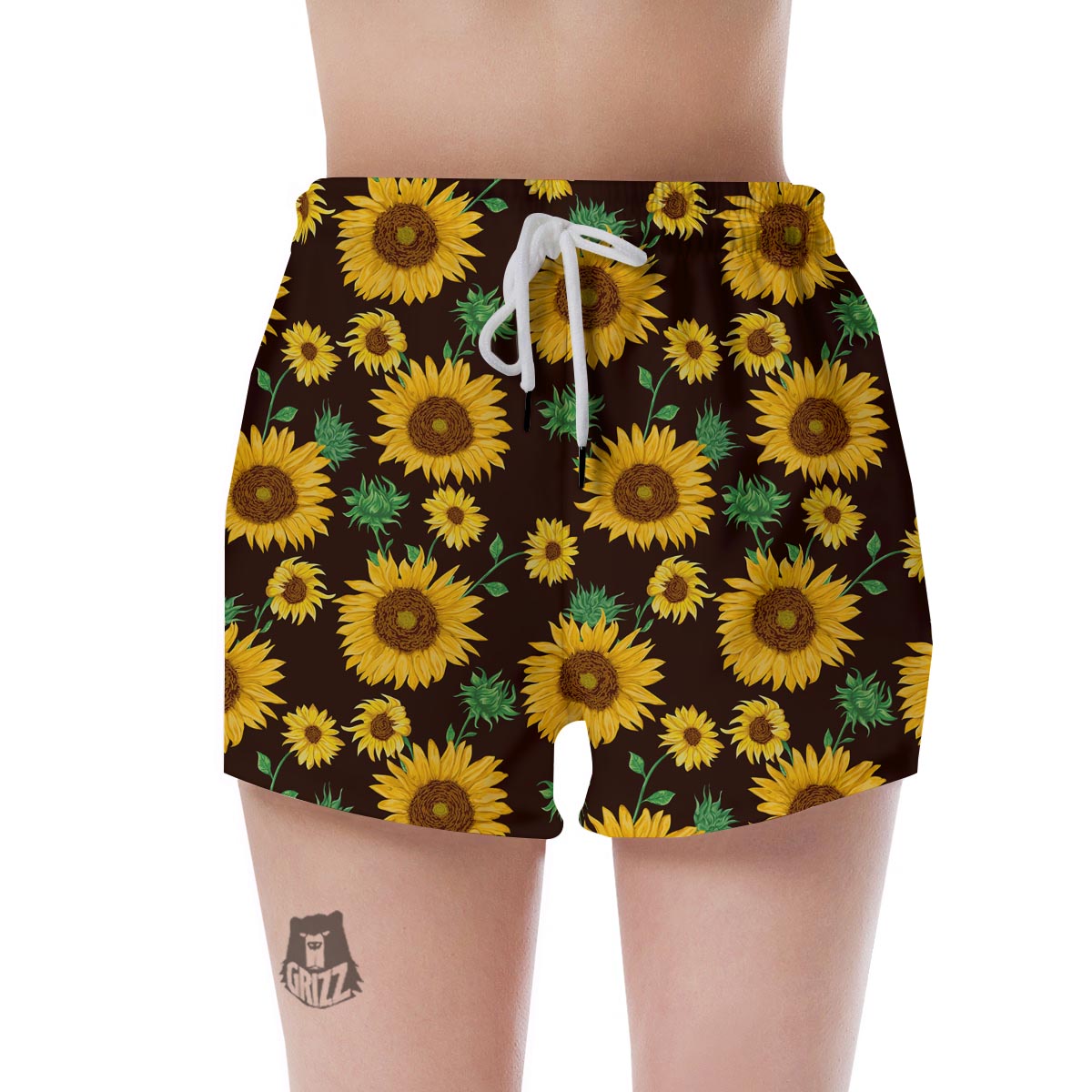 Black Sunflower Print Women's Shorts-grizzshop