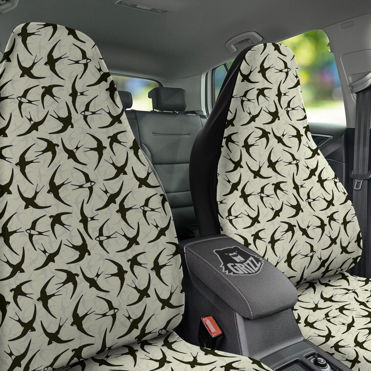 Black Swallow Vintage Print Pattern Car Seat Covers-grizzshop