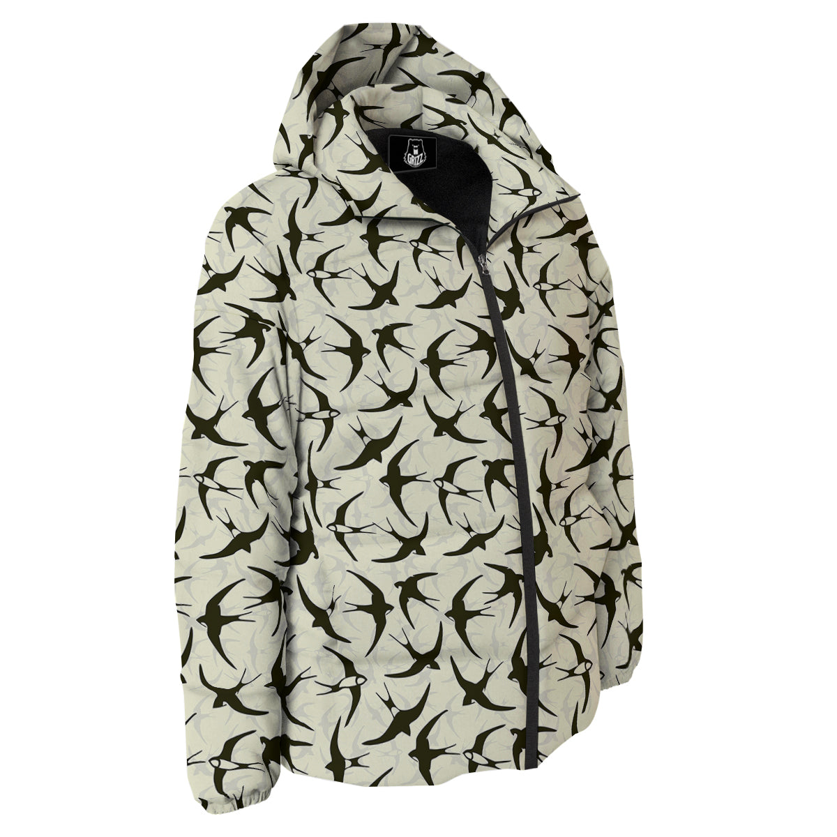 Black Swallow Vintage Print Pattern Down Jacket-grizzshop