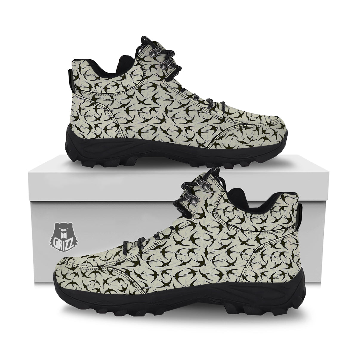 Black Swallow Vintage Print Pattern Hiking Shoes-grizzshop