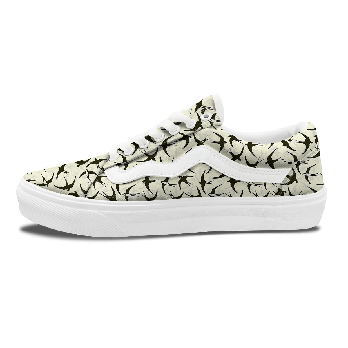 Black Swallow Vintage Print Pattern Skate Shoes-grizzshop