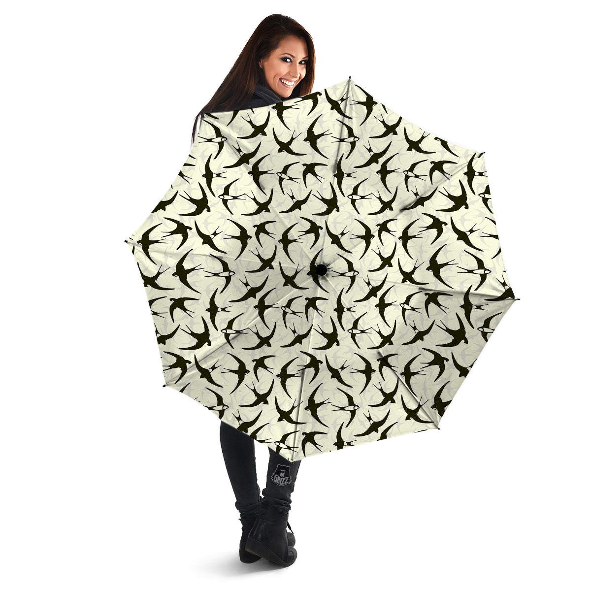 Black Swallow Vintage Print Pattern Umbrella-grizzshop