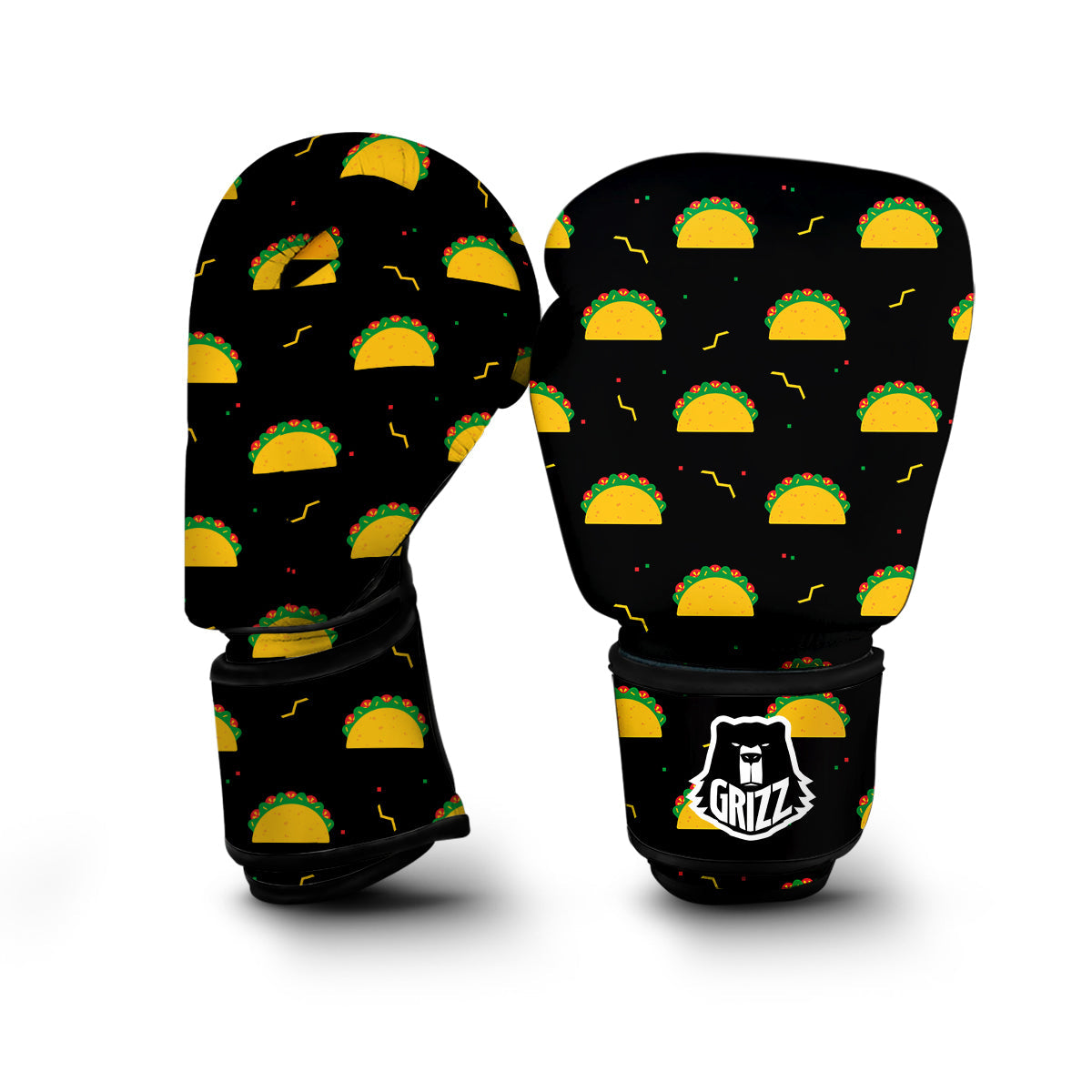 Black Taco Pattern Print Boxing Gloves-grizzshop
