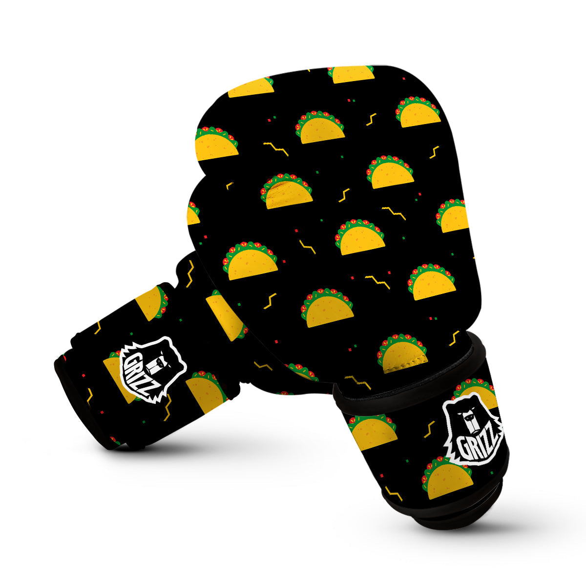 Black Taco Pattern Print Boxing Gloves-grizzshop