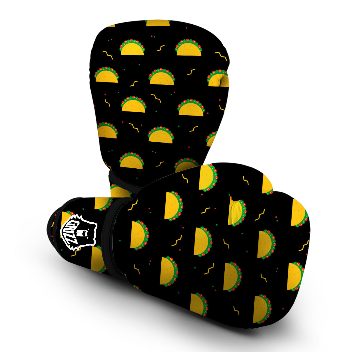 Black Taco Pattern Print Boxing Gloves-grizzshop