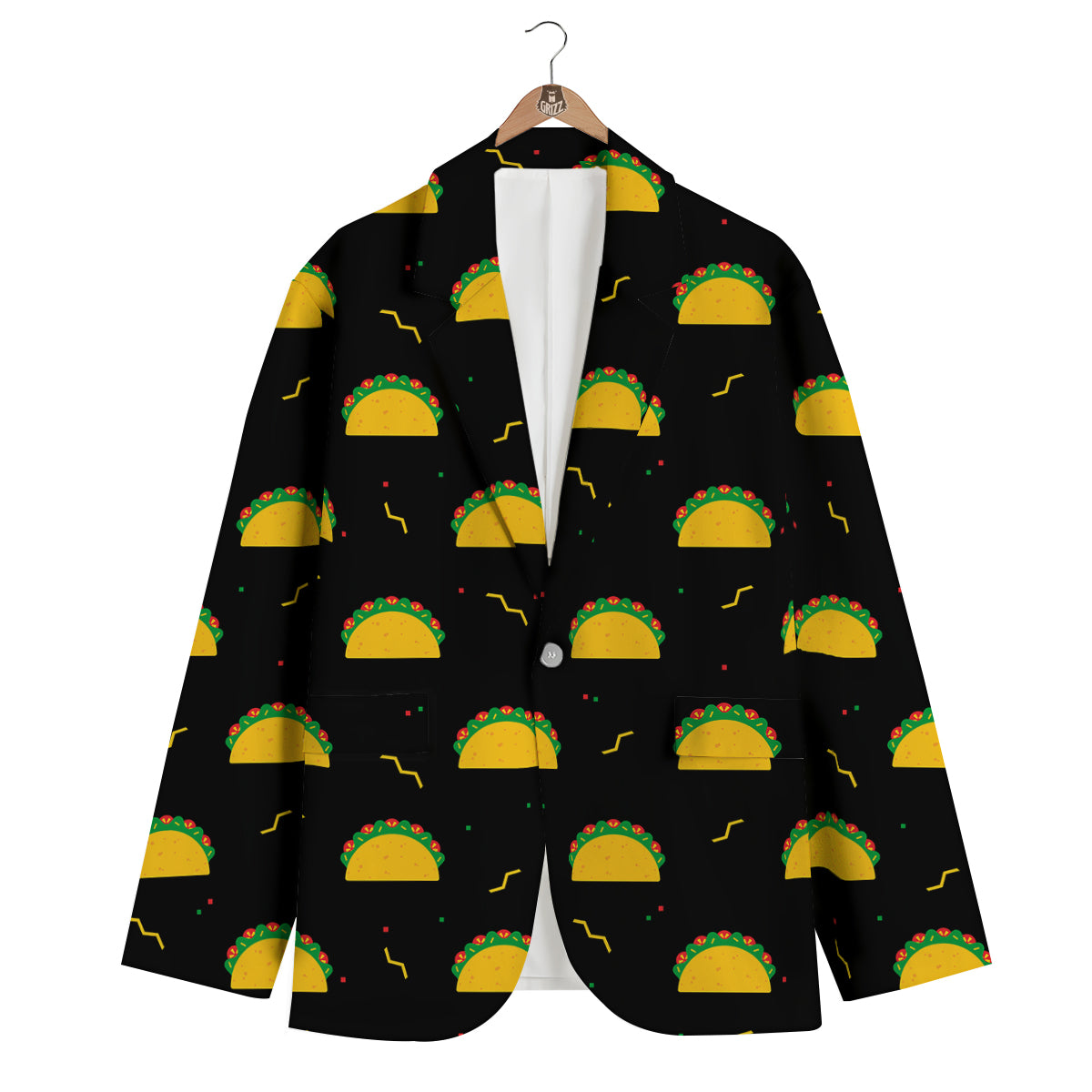 Black Taco Pattern Print Men's Blazer-grizzshop