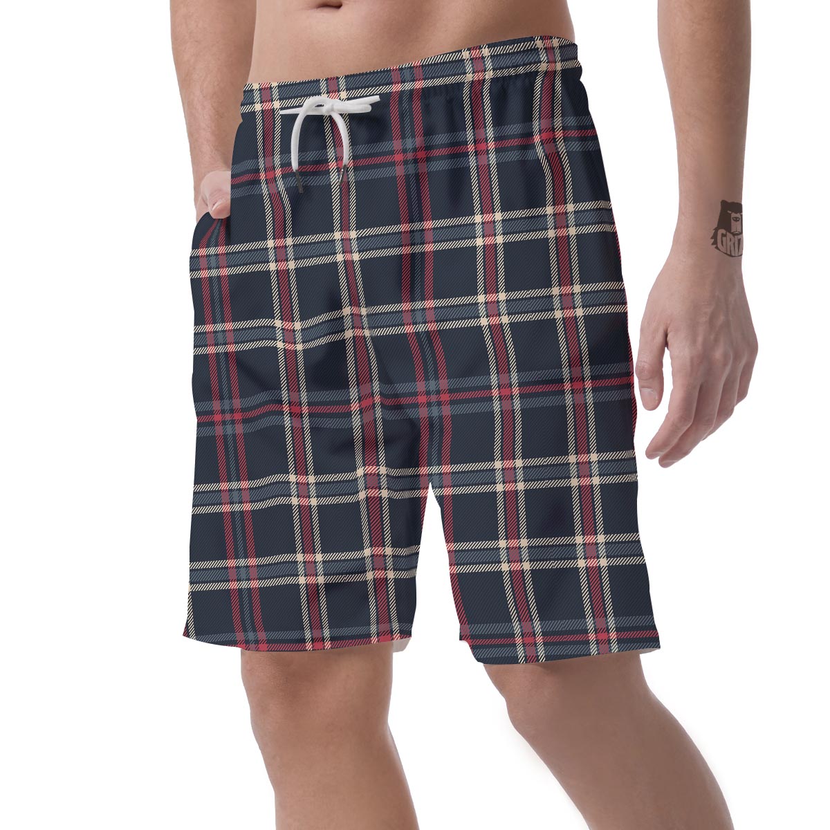 Black Tartan Plaid Men's Shorts-grizzshop