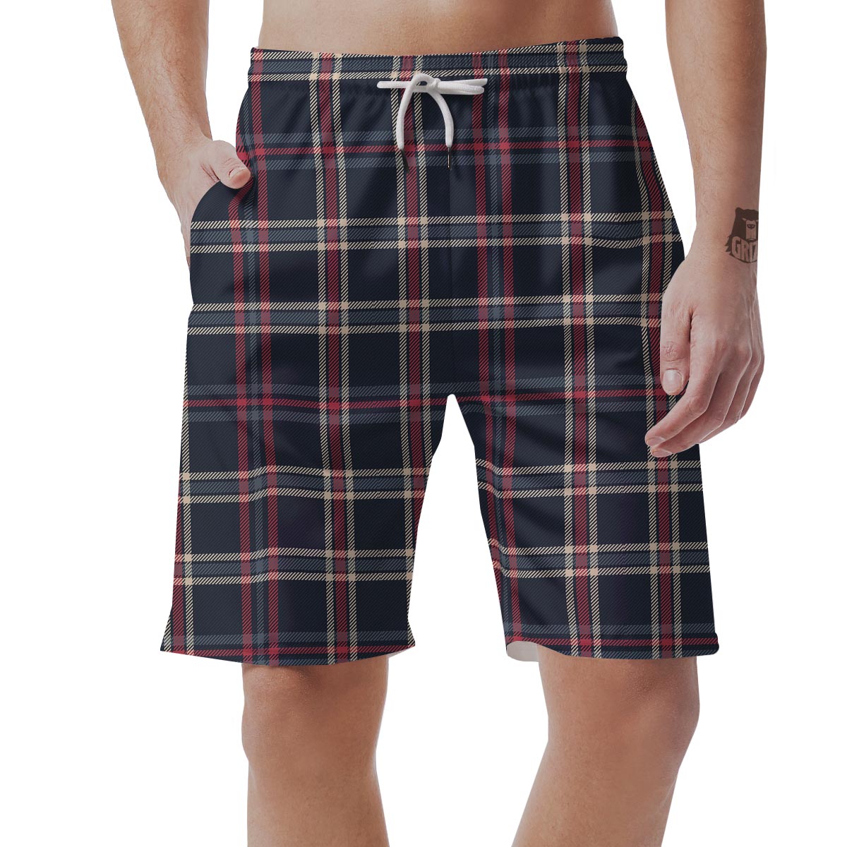 Black Tartan Plaid Men's Shorts-grizzshop