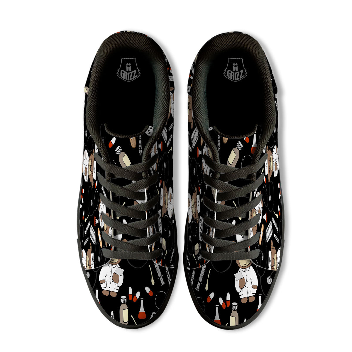 Black Teddy Bear Nurse Black Low Top Sneakers-grizzshop
