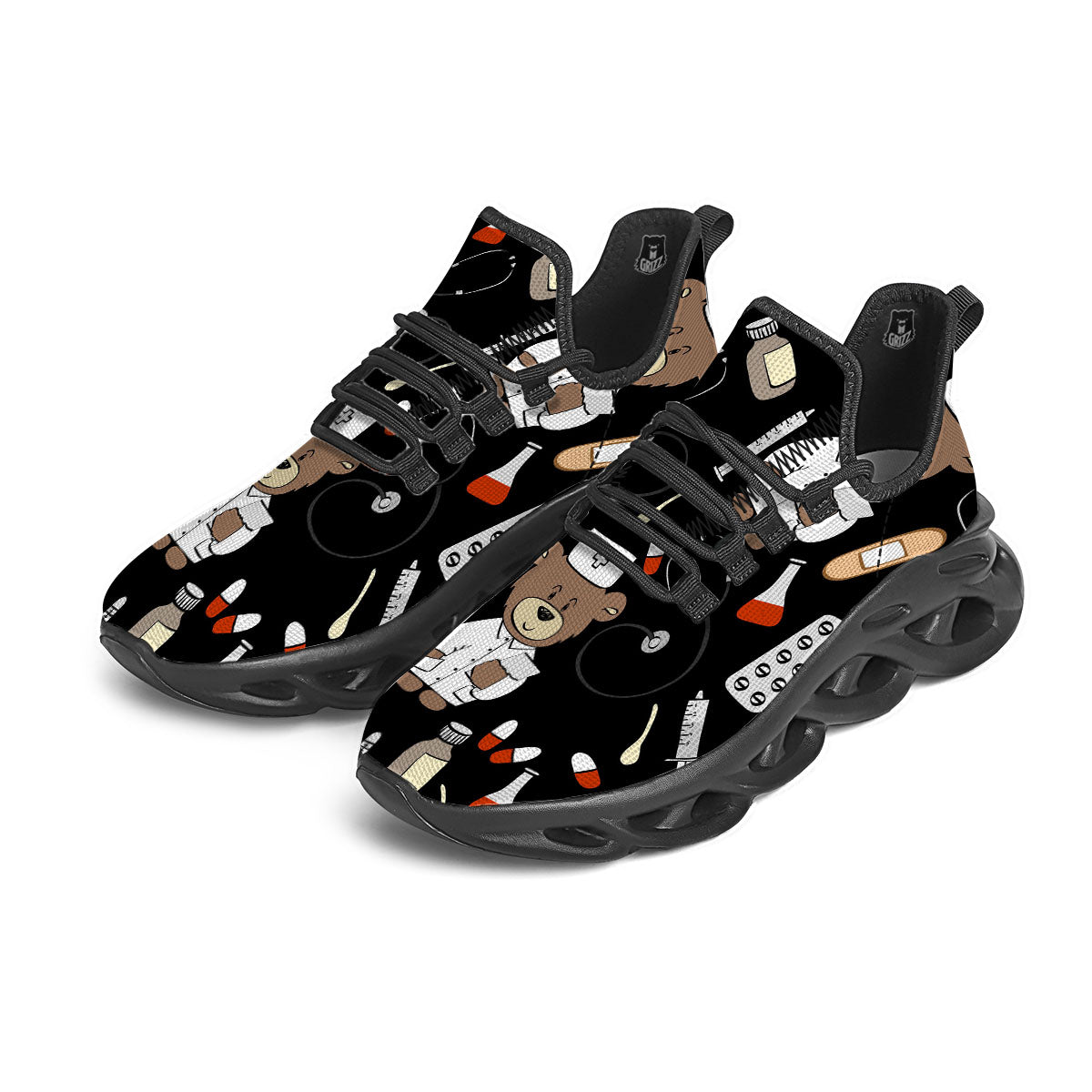 Black Teddy Bear Nurse Black Running Shoes-grizzshop