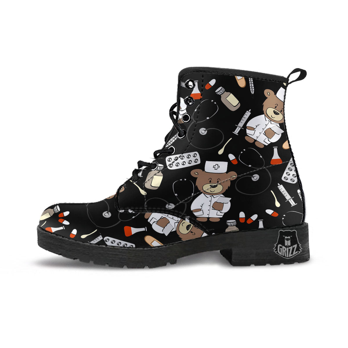 Black Teddy Bear Nurse Leather Boots-grizzshop