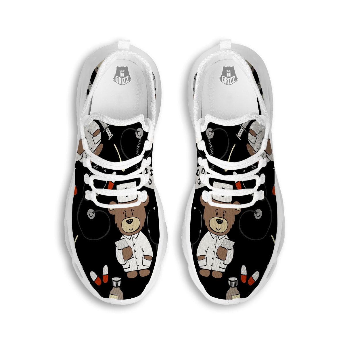 Black Teddy Bear Nurse White Running Shoes-grizzshop