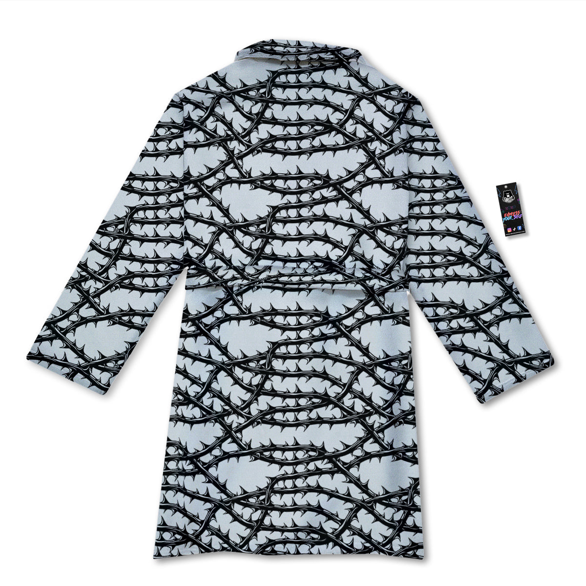 Black Thorn Horror Style Print Pattern Bathrobe-grizzshop