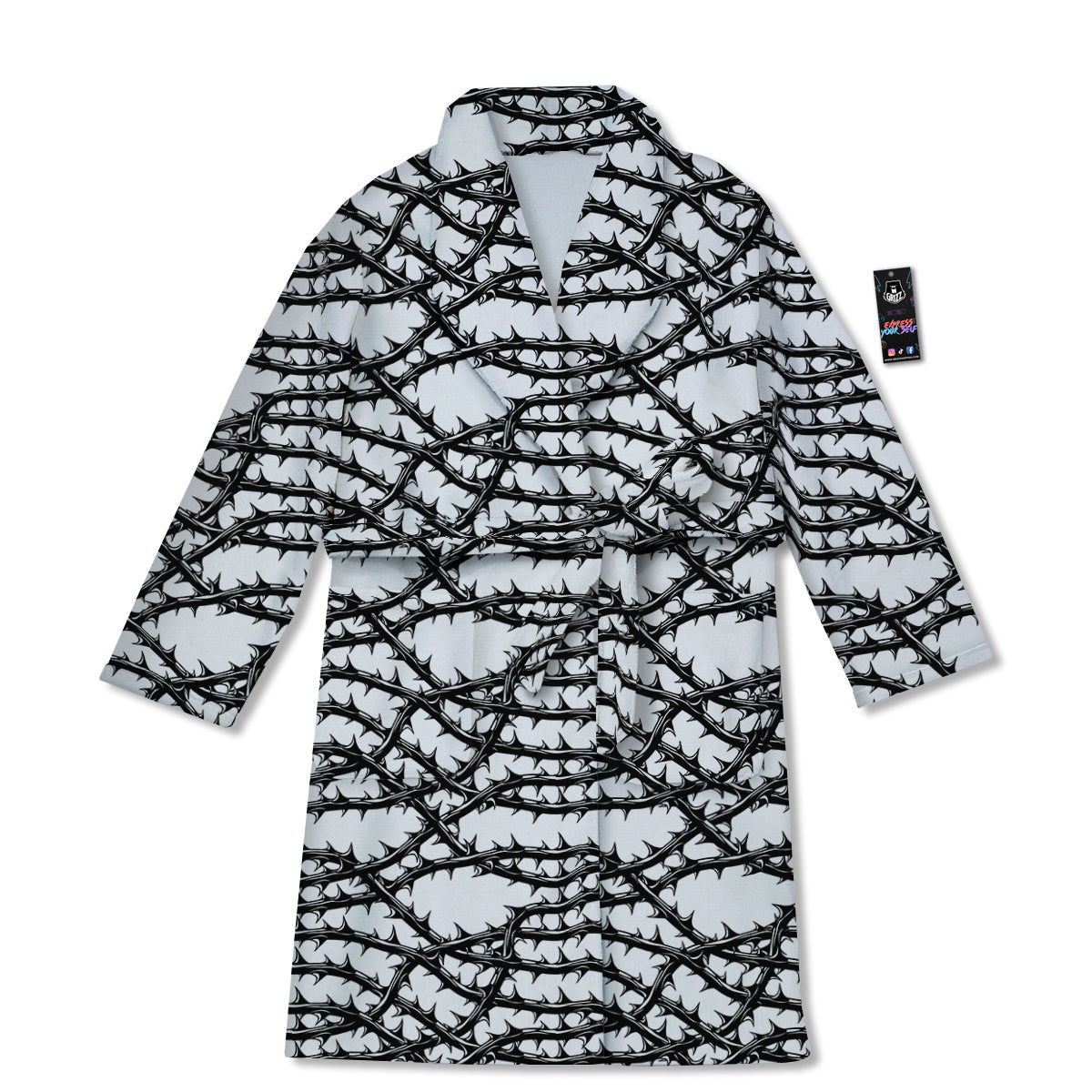 Black Thorn Horror Style Print Pattern Bathrobe-grizzshop