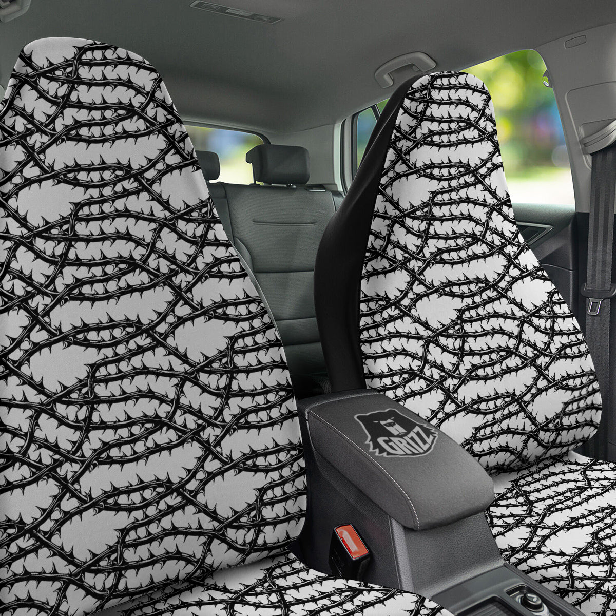 Black Thorn Horror Style Print Pattern Car Seat Covers-grizzshop