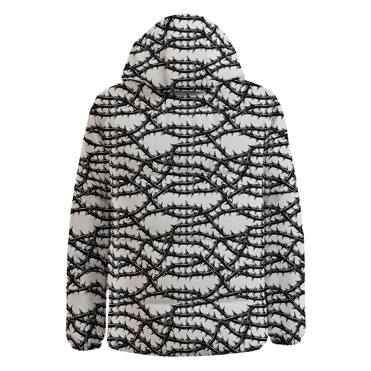 Black Thorn Horror Style Print Pattern Down Jacket-grizzshop