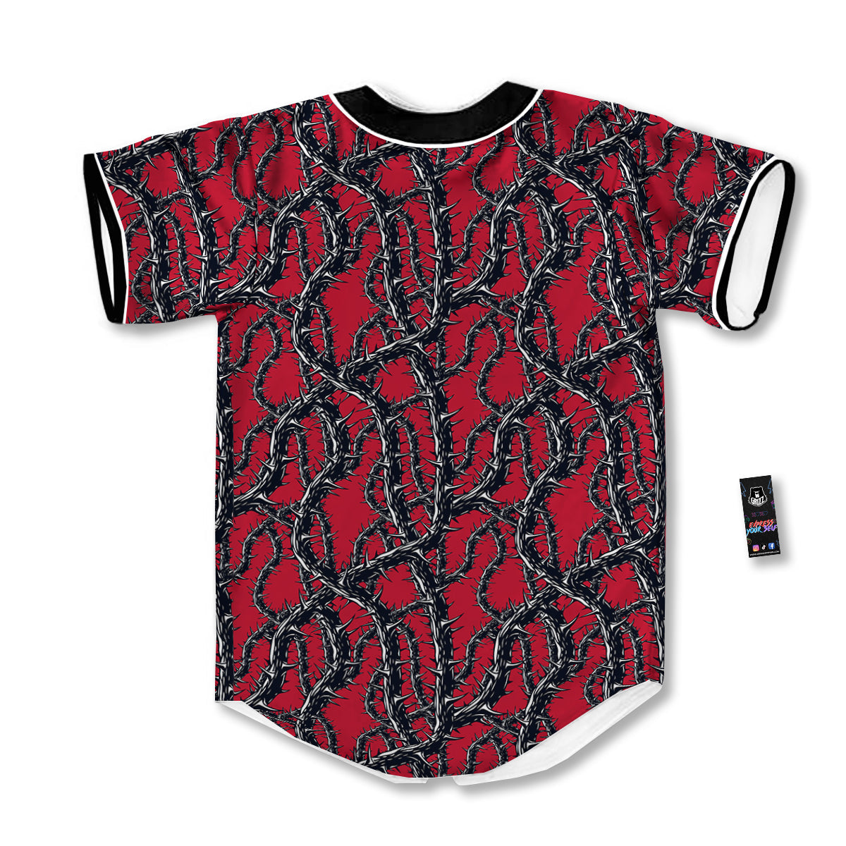 Black Thorns Horror Print Pattern Baseball Jersey-grizzshop