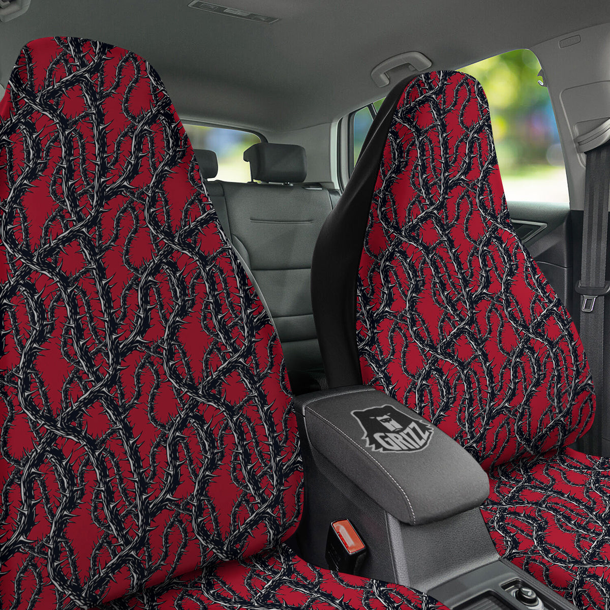 Black Thorns Horror Print Pattern Car Seat Covers-grizzshop