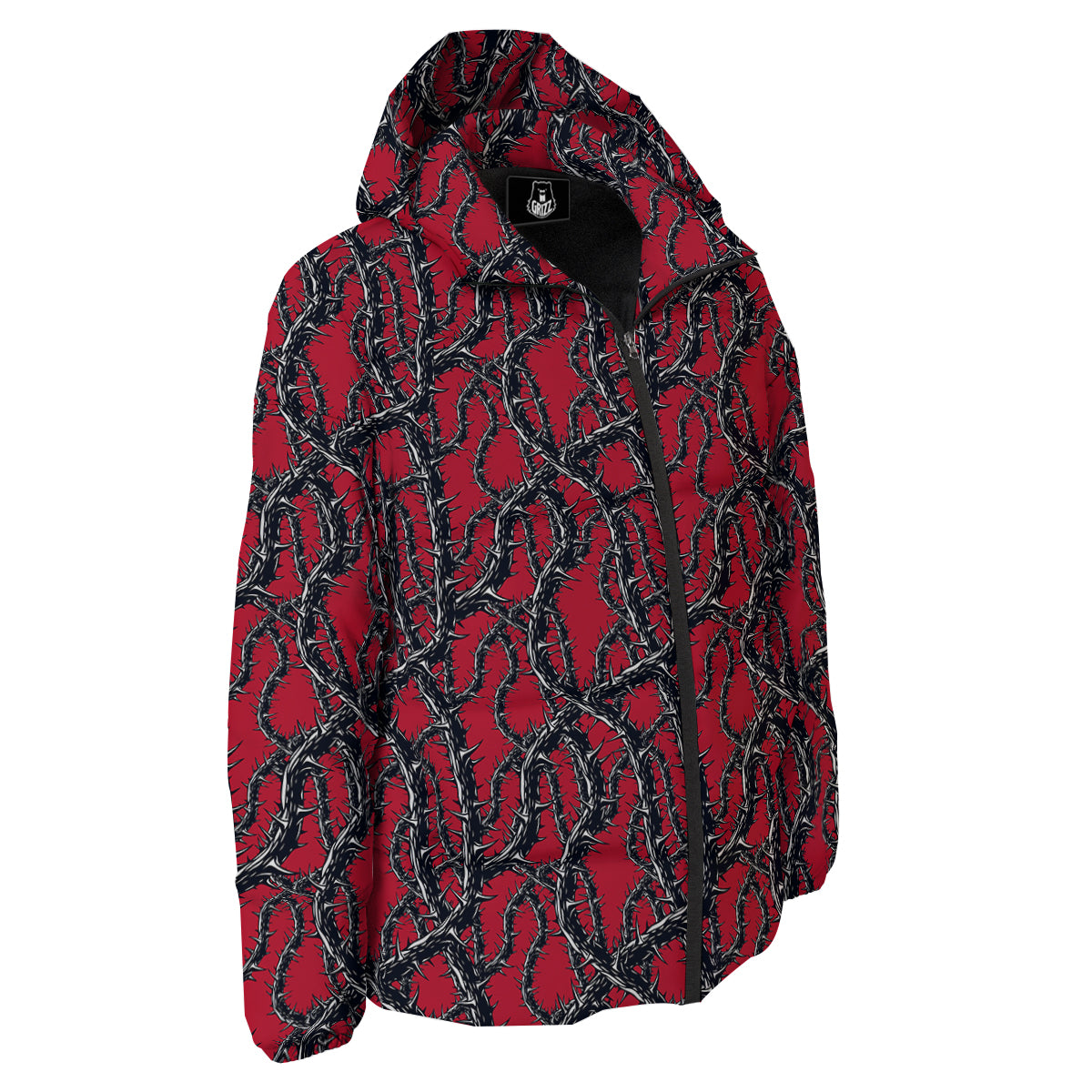 Black Thorns Horror Print Pattern Down Jacket-grizzshop