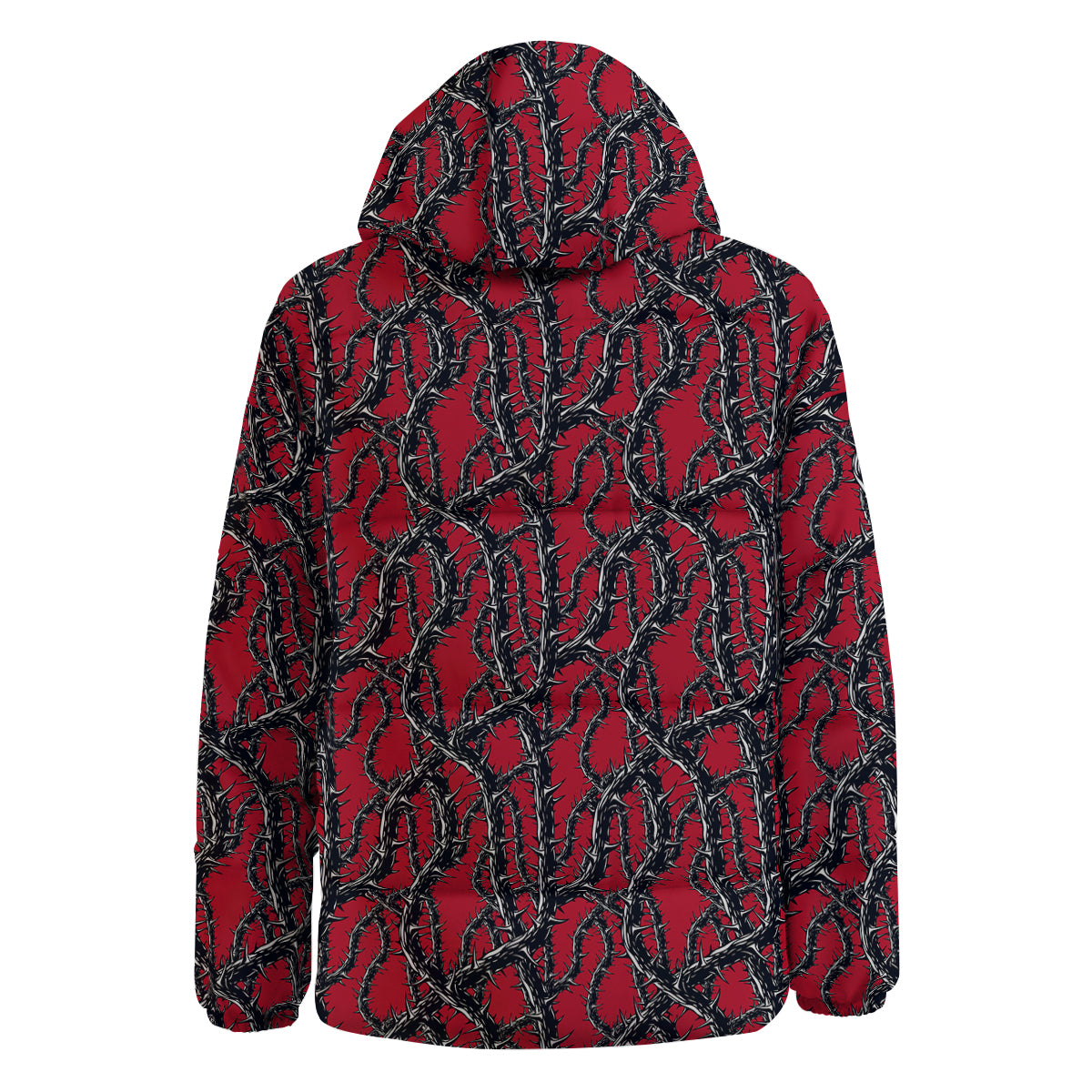 Black Thorns Horror Print Pattern Down Jacket-grizzshop