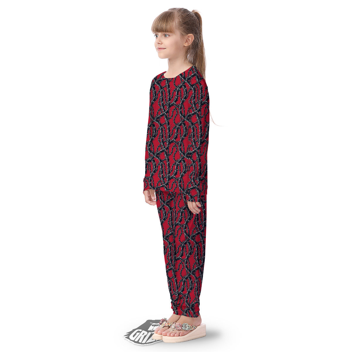 Black Thorns Horror Print Pattern Kid's Pajamas-grizzshop