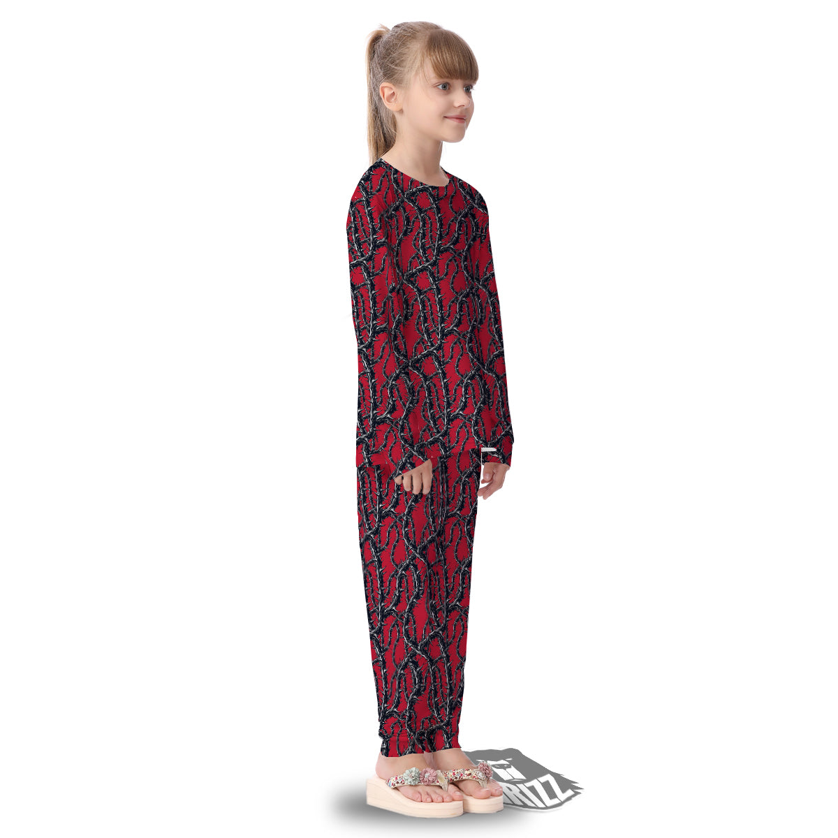 Black Thorns Horror Print Pattern Kid's Pajamas-grizzshop