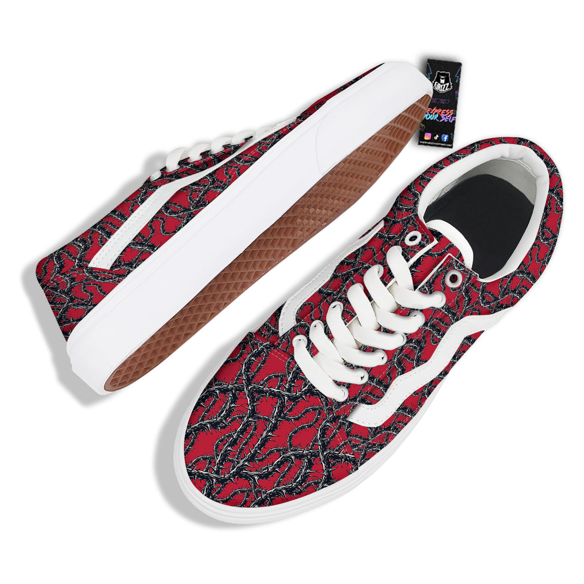 Black Thorns Horror Print Pattern Skate Shoes-grizzshop