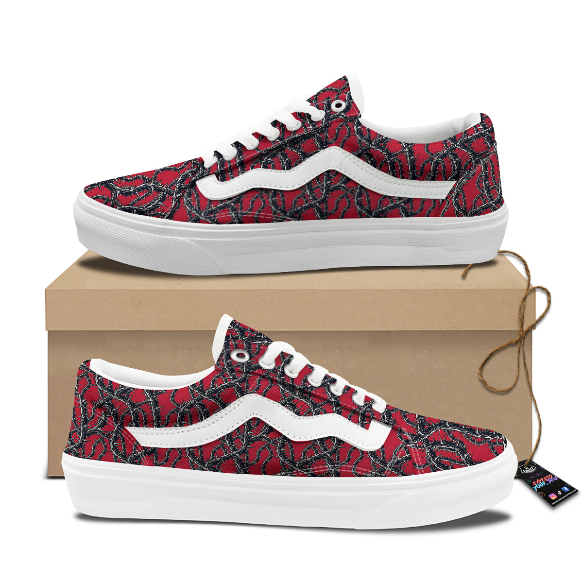 Black Thorns Horror Print Pattern Skate Shoes-grizzshop