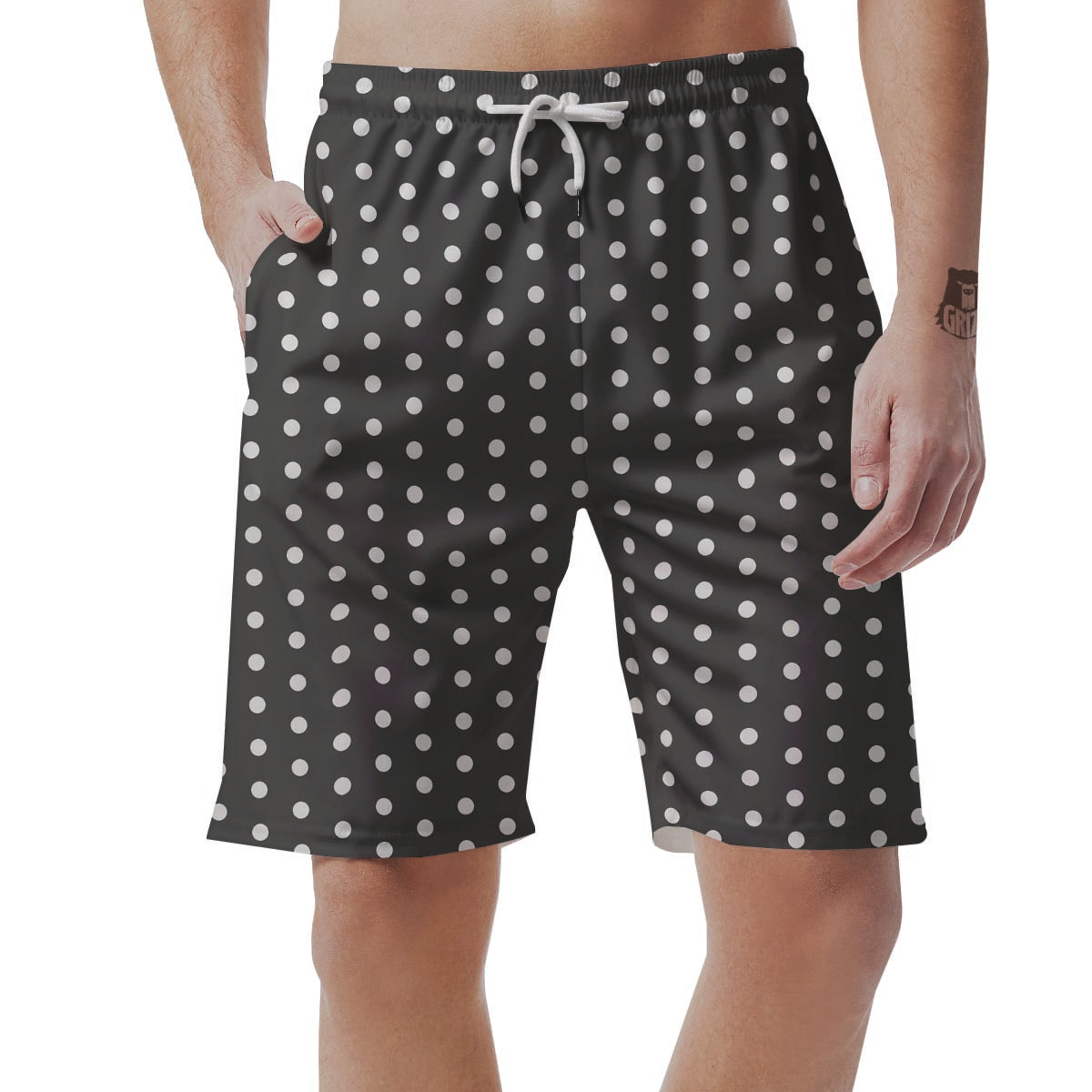 Black Tiny Polka Dot Men's Shorts-grizzshop